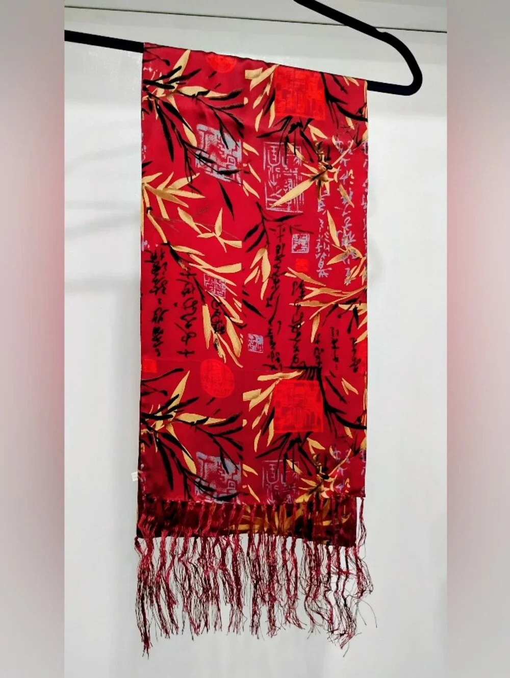 FRINGED SILK SATIN SCARF NWOT